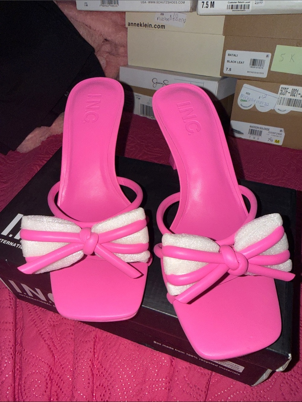 INC International Concepts Hot Pink Bow Slide Mules